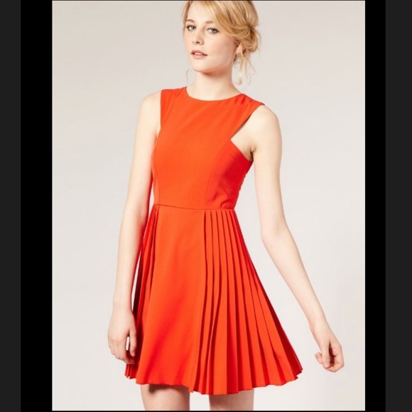 asos orange pleated dress